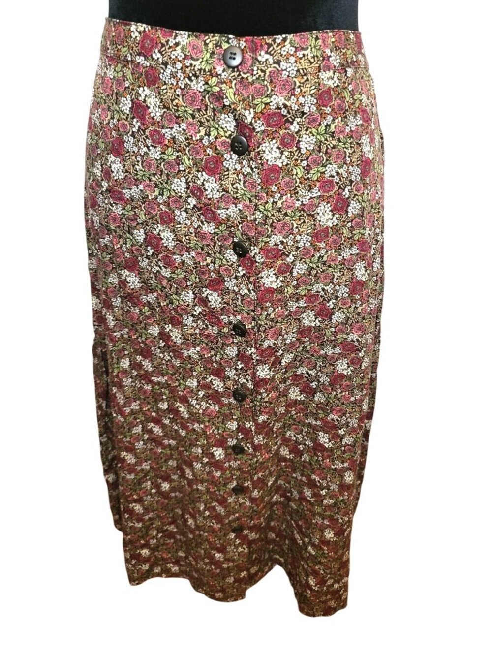 Christopher & Banks Burgundy Olive Floral Button Up Skirt 10 Grunge Cottage 90s